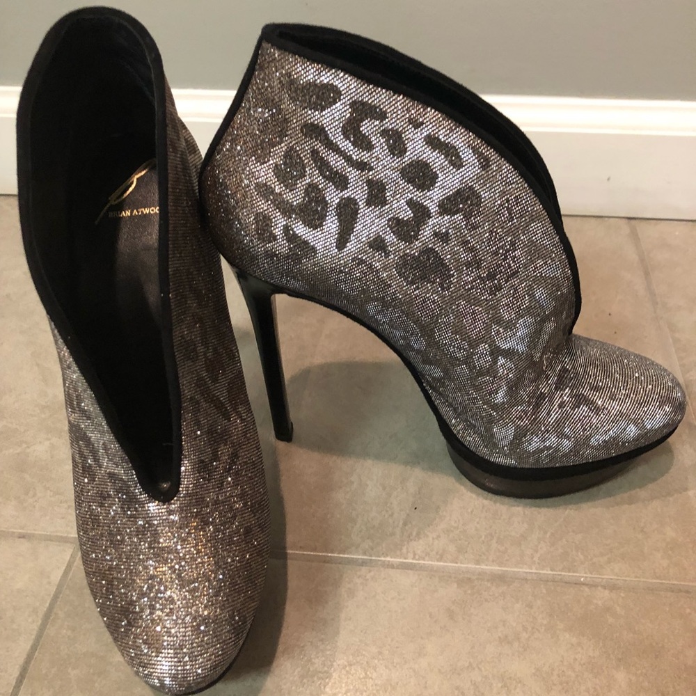 Brian Atwood leopard metallic bootie